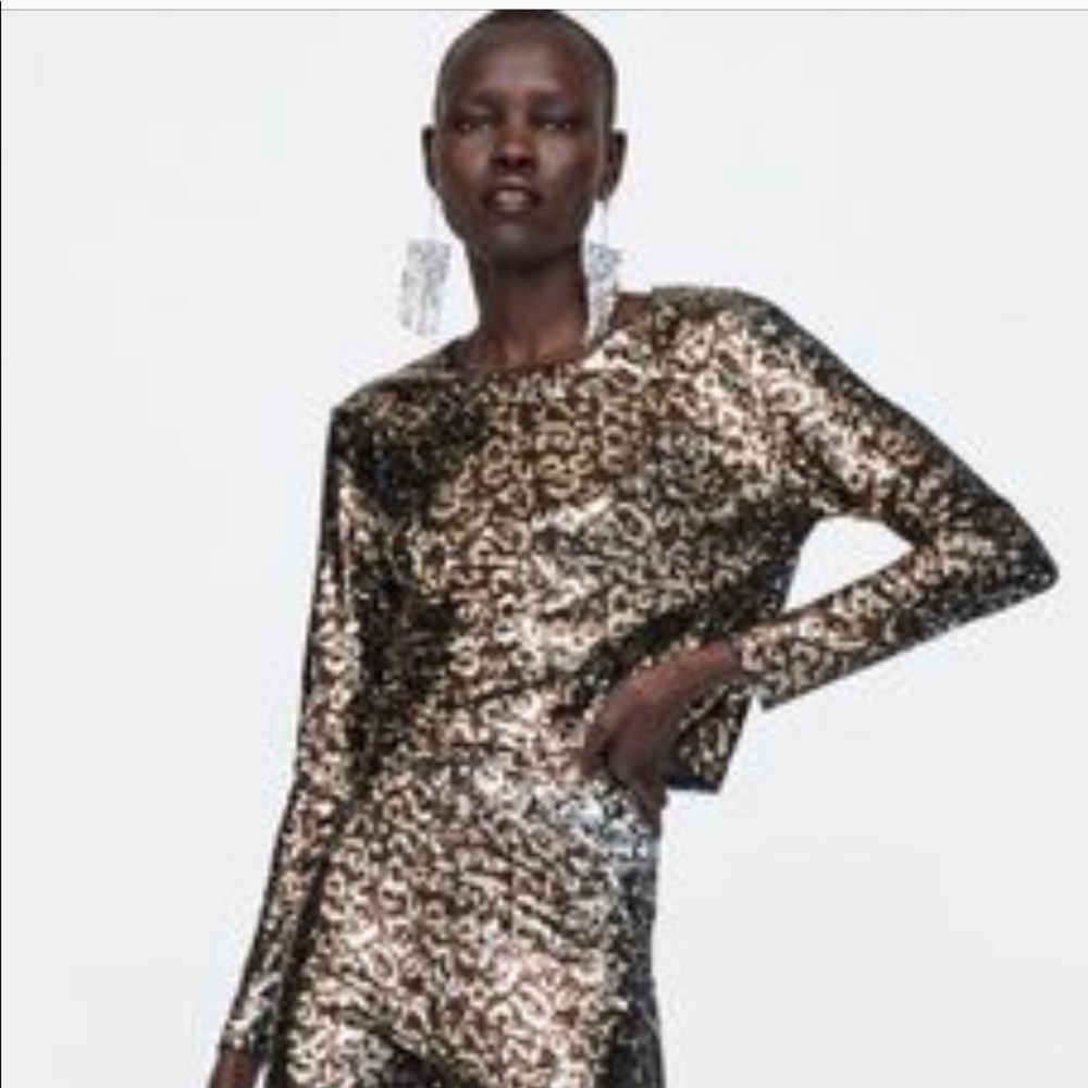 Zara sequin animal leopard print top